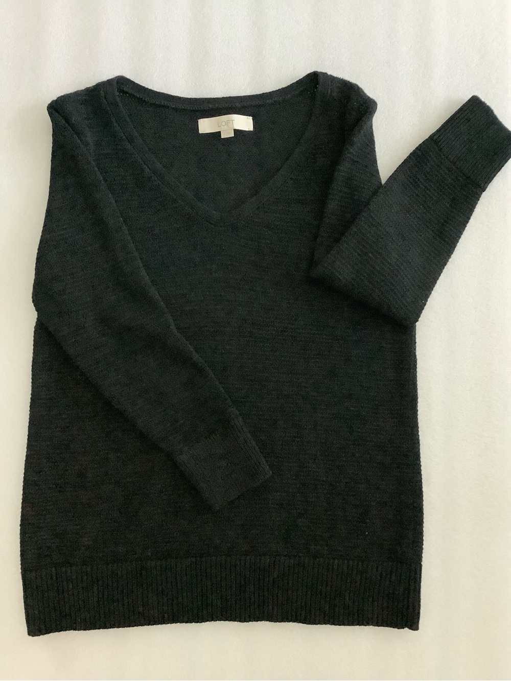 LOFT Black V-Neck Lightweight Merino-Blend Sweater
